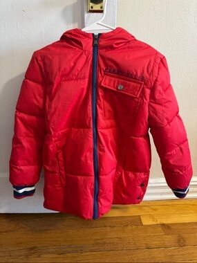 Perry Ellis Bright Red Quilted Puffer Jacket with Hood